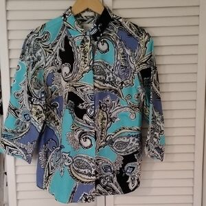 Chico's Turquoise Blue Paisley Button-Down Shirt
